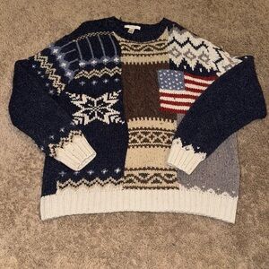 Blue and Brown Crewneck Sweaters with Winter Patterns